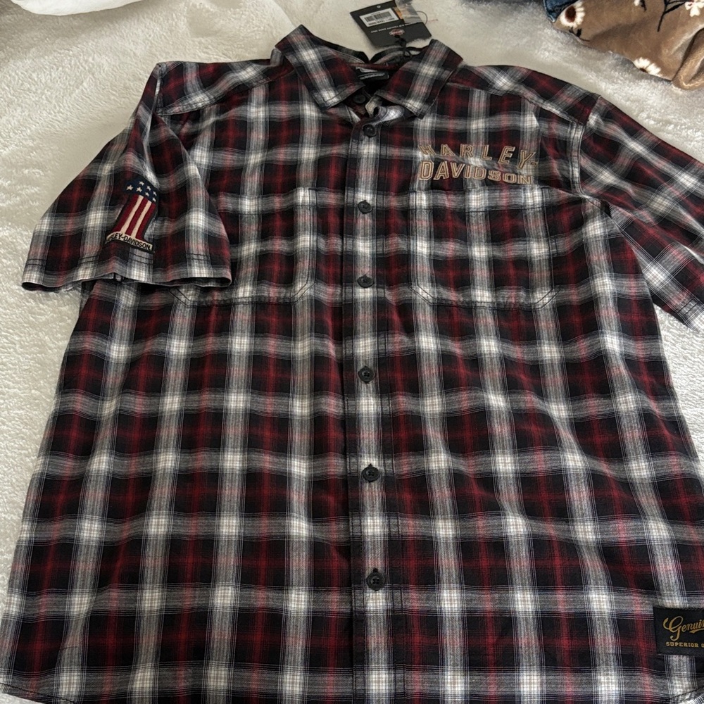 Harley-Davidson Men's Checkered Shirt - Red and Black